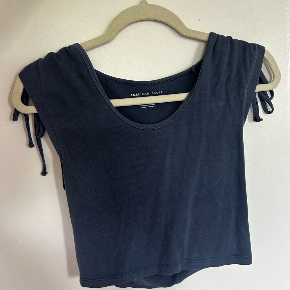American Eagle Outfitters Blue Crop Tie Front Tank Top